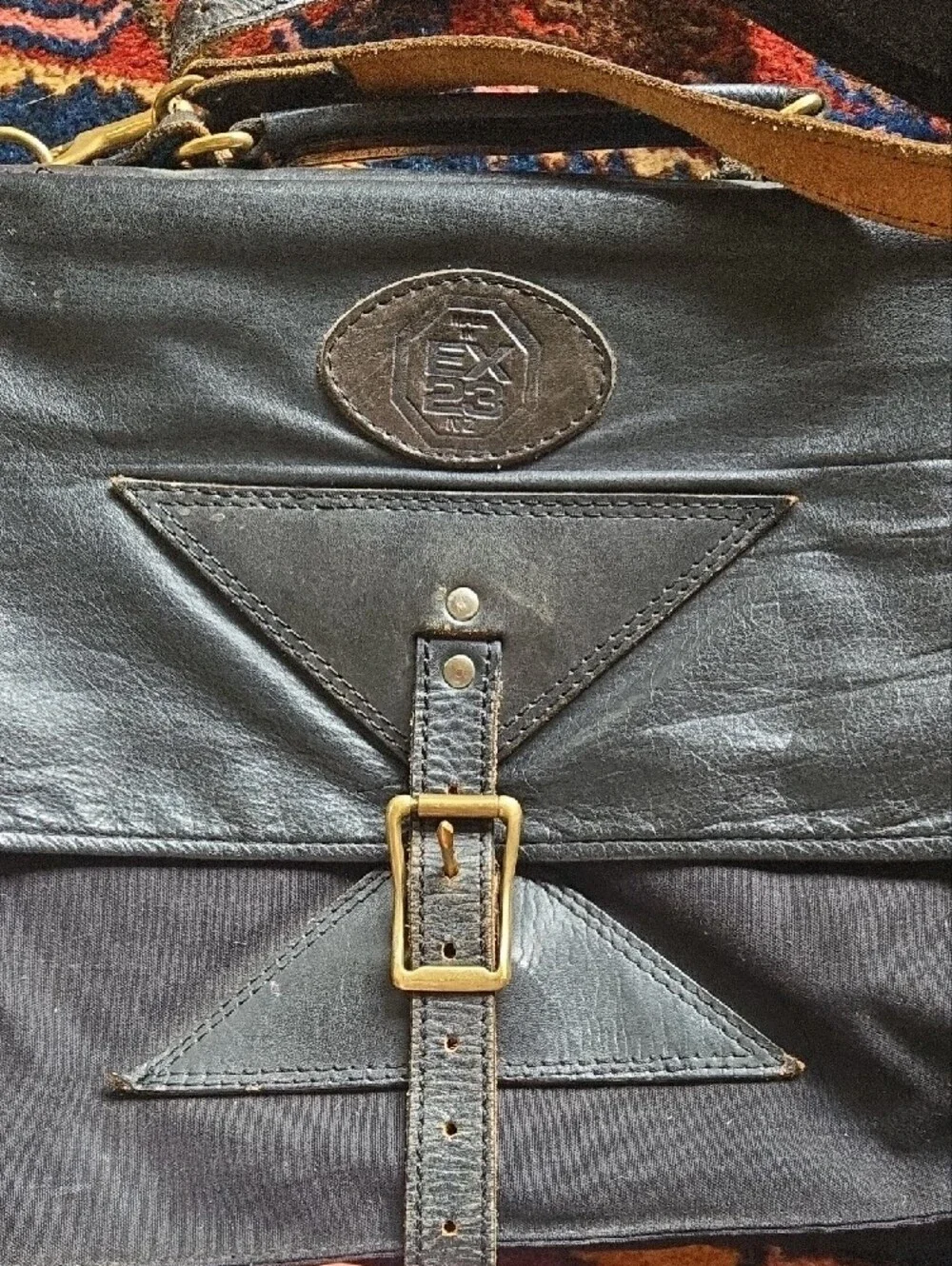 Vintage Black Leather-Trim Briefcase Bag - Made In NZ, EX23
